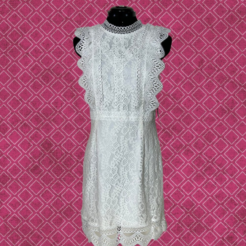 NWT Lulu's High-Neck White Lace Tank Mini Dress - Picture 2 of 11